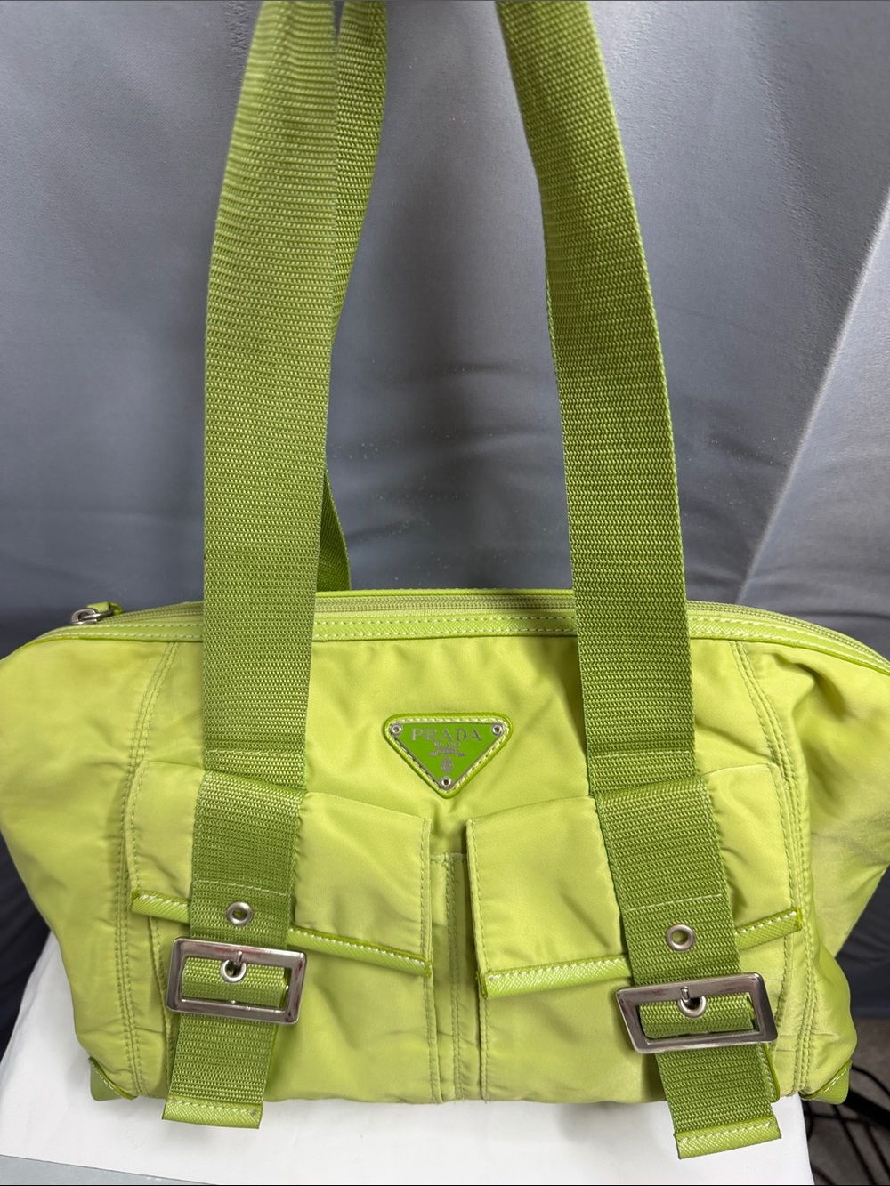 Medium size Lime Green Nylon Shoulder Bag
